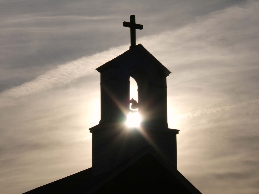 Sunset through a church steeple in Maryland